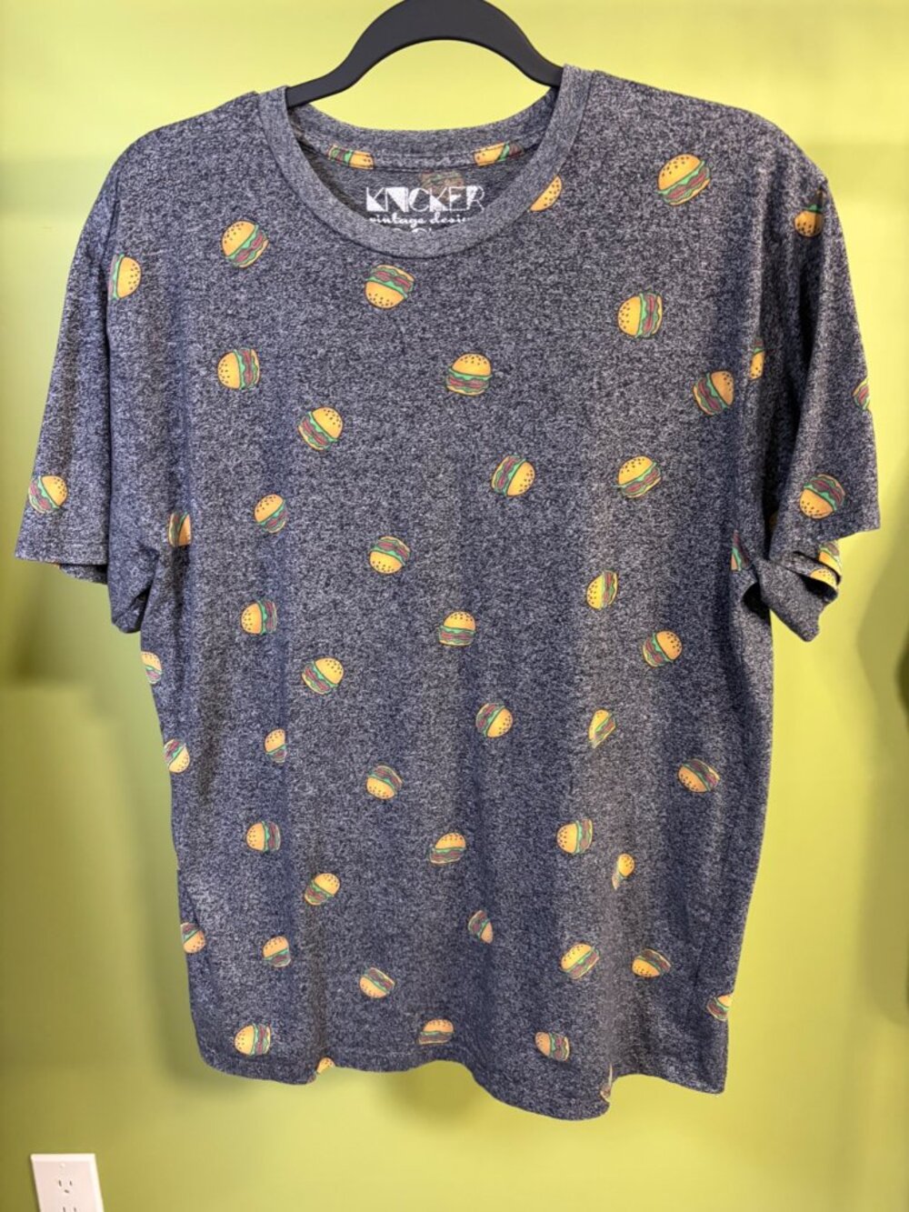 Knicker Bocker – Charcoal Hamburger Print Crewneck T-Shirt – L